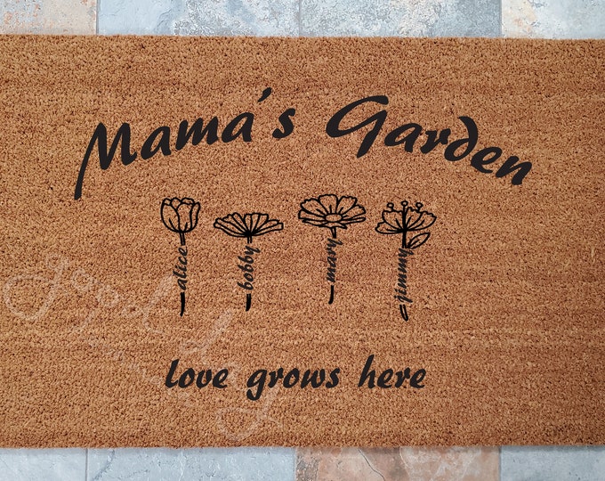 Mama's Garden Doormat /Custom Doormat / Personalized Doormat / Welcome Mat / Personalized Wedding Gifts / Shower Gifts / Gifts for them