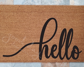 Hello Doormat, Hello Welcome Mat, Custom Doormat, Welcome Mat, Doormat, Doormats, Unique Door Mats, Large or Small Hello, Stylish Doormat