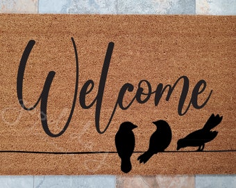 Welcome Birds on a Wire Doormat / Gifts for Her / Gifts for Mom / Personalized Doormat / Unique Gifts / Welcome Mat