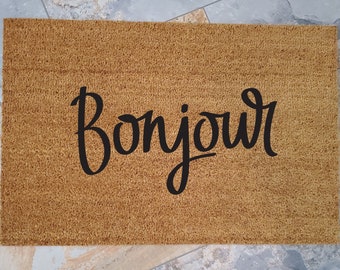 Bonjour Welcome Mat / Custom Doormats / Welcome Mat / Home Decor / Unique Gift / Gifts for Mom / French Decor / Gifts for Girlfriend