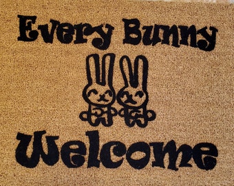 Bunny Welcome Doormat: Easter Coir Fiber Mat (24" x 35.5")