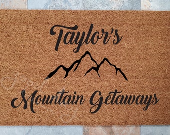 Mountain Getaway Welcome Mat / Custom Welcome Mat, Personalized Doormat, Mountain Home Decor, Unique Door Mats, Hills Mat / Outdoors Lover