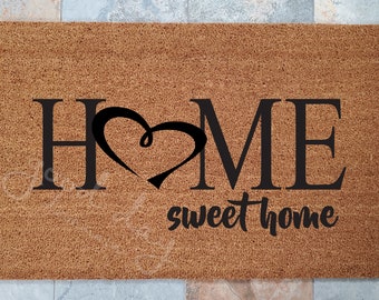 Home Sweet Home Heart Doormat: Personalized Coir Welcome Mat