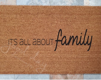 Family Coir Doormat: "It's All About Family" Welcome Mat