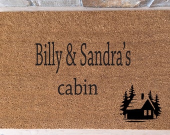 Cabin Doormat with Your Names / Welcome Mat /Custom Doormat / Personalized Doormat / Unique Doormat / Housewarming Gifts / Rustic Cabin