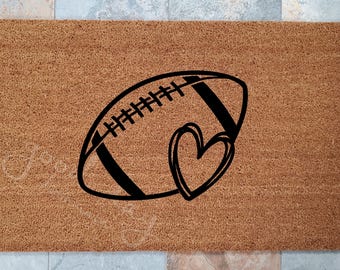 Heart Football Doormat / Love Football Season /Go Team Mat / Welcome Mat / Personalized Doormat / Fun Home Decor / Unique Door Mats