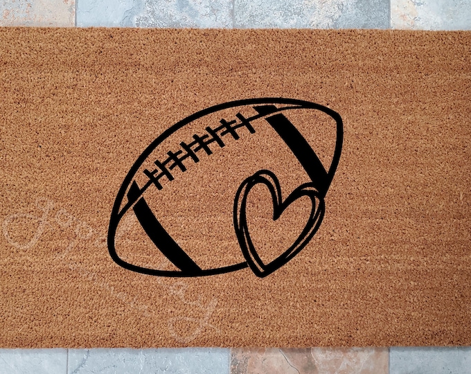 Heart Football Doormat / Love Football Season /Go Team Mat / Welcome Mat / Personalized Doormat / Fun Home Decor / Unique Door Mats