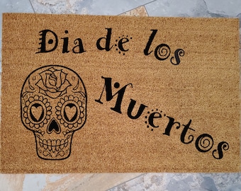 Tapetes de puerta / Alfombra de bienvenida / Felpudos personalizados / Felpudos de temporada / Calavera de azúcar / Felpudo de Halloween / Ideas de regalos / Regalos para él / Regalos para ella