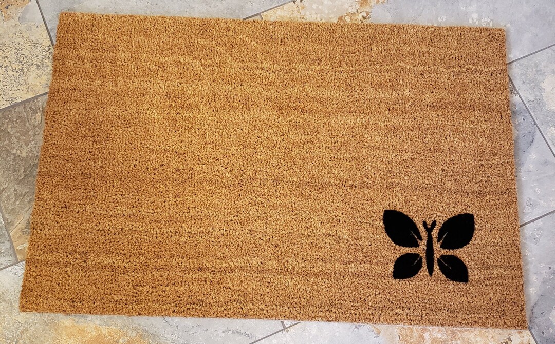 Butterfly Door Mat / Happy Door Mat / Butterfly Decor / Custom Door