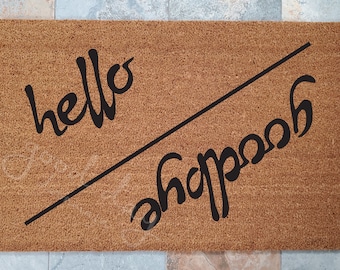 Hello Goodbye Slant Door Mat / Custom Doormats / Welcome Mat / Personalized Doormat / Family Gift Ideas / Gift Ideas / Greetings Doormat