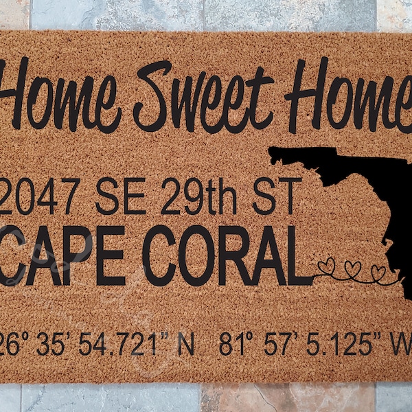 Home Sweet Home GPS Coordinates Welcome Mat / Doormat / Custom Doormats / Gift Ideas / Family Gift / Lat and Long location / GPS