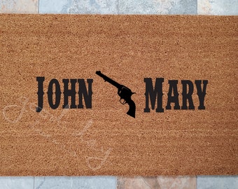 Pistol Wedding Welcome Mat - Wedding Gifts - Gifts for Couples - Personalized Doormat - Redneck Wedding - Personalized Wedding Gift