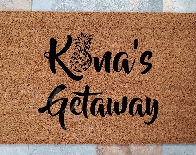 Kona's Getaway Doormat / Door Mat / Custom Doormat / Welcome Mat / Personalized Doormat /Hawaii Doormat / Gift for Friends / Tropical Mat