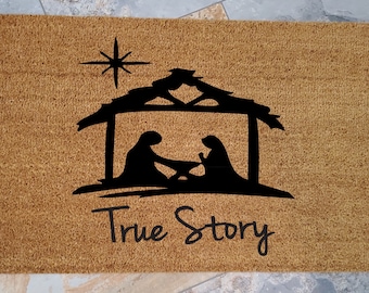 Nativity Doormat / Christmas Doormat / Welcome Mat / Gift Ideas /  Personalized Doormat / Unique Gifts / Religious Doormat / Baby Jesus