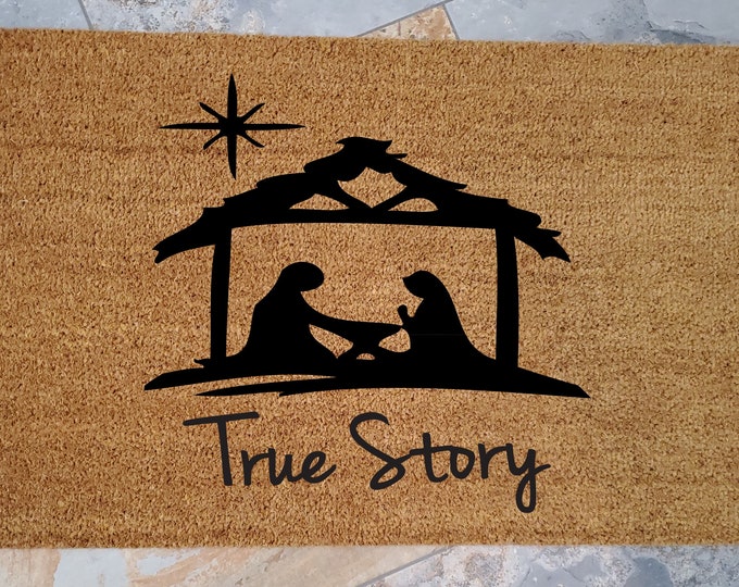 Nativity Doormat / Christmas Doormat / Welcome Mat / Gift Ideas /  Personalized Doormat / Unique Gifts / Religious Doormat / Baby Jesus