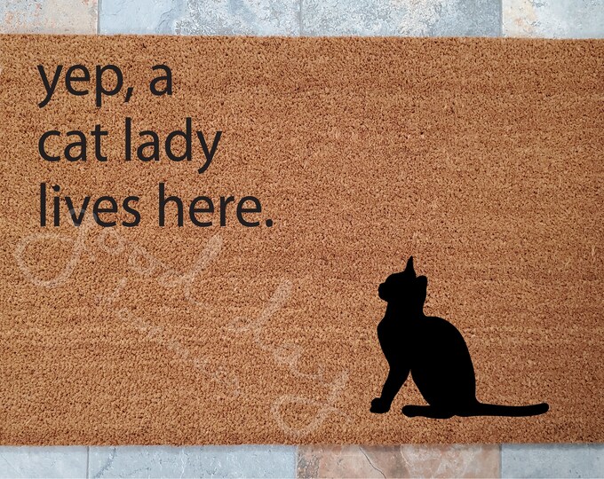A Cat Lady Lives Here Doormat / Funny Doormat / Door Mats / Custom Doormat / Gifts for Her / Personalized Doormat / Cat Lover Gifts