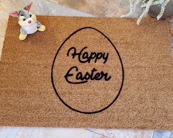 Easter Egg Doormat to have a Happy Easter on your front porch.  Unique Holiday Gift Idea. Peter Cottontail hoping down the bunny trail!