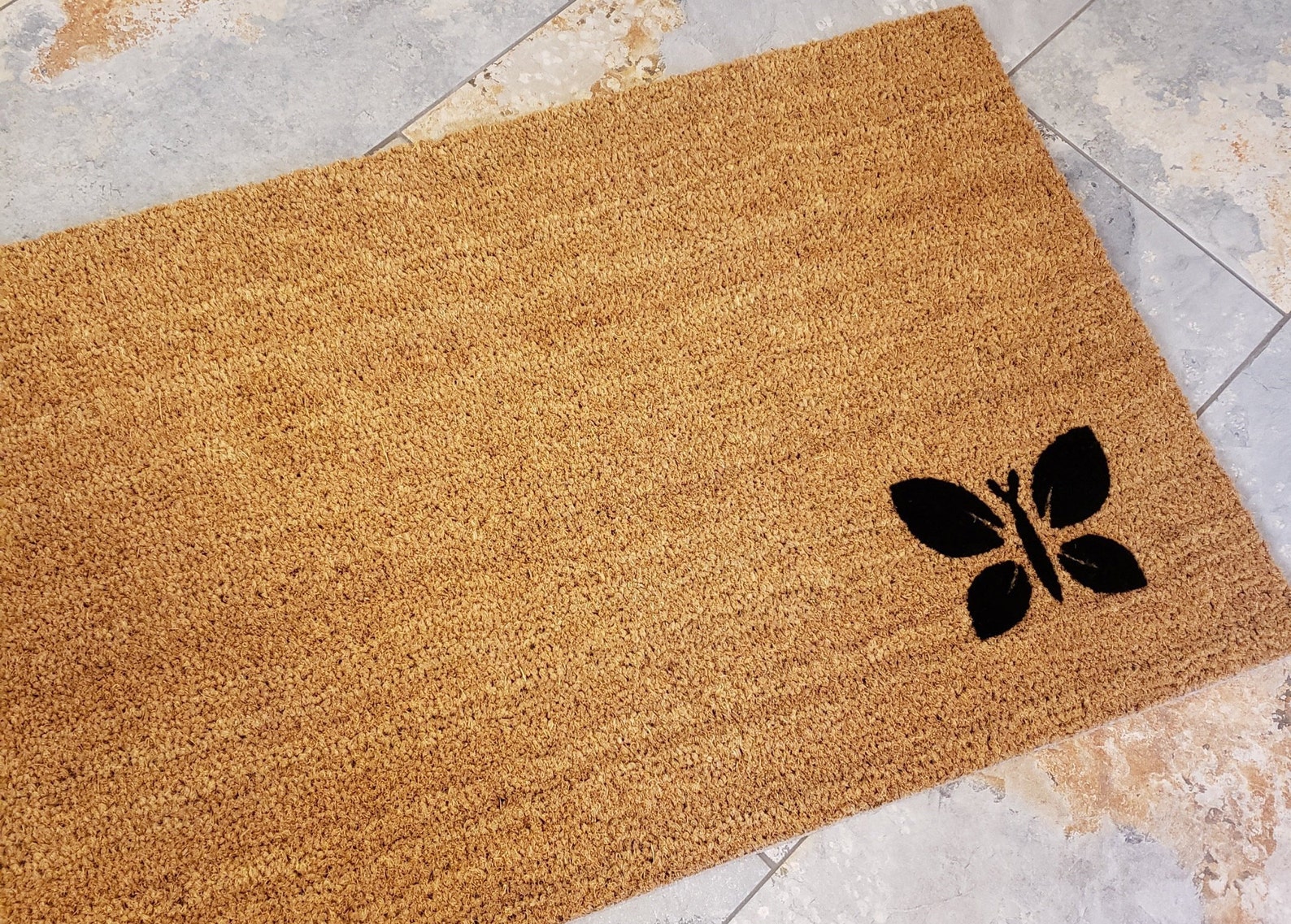 Butterfly Door Mat / Happy Door Mat / Butterfly Decor / Custom Etsy