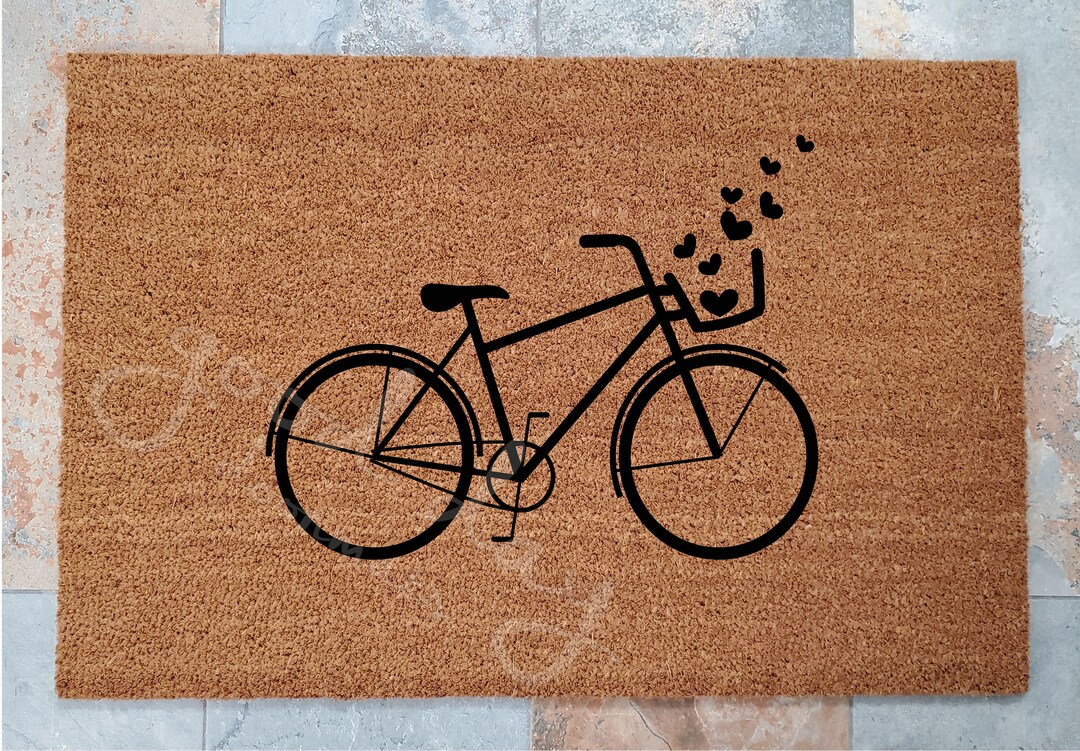 Bicycle With Hearts Doormat / Custom Doormats / Mat