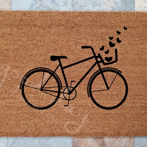 Bicycle with Hearts Coir Doormat: Fade-Proof Welcome Mat