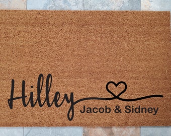 Personalized Family Name Doormat with Heart: Custom Welcome Mat