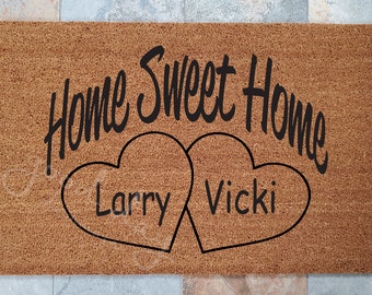 Home Sweet Home Hearts Door Mat / Door Mat / Welcome Mat / Custom Doormat / Heart Doormat / Love Decor / Unique Door Mat