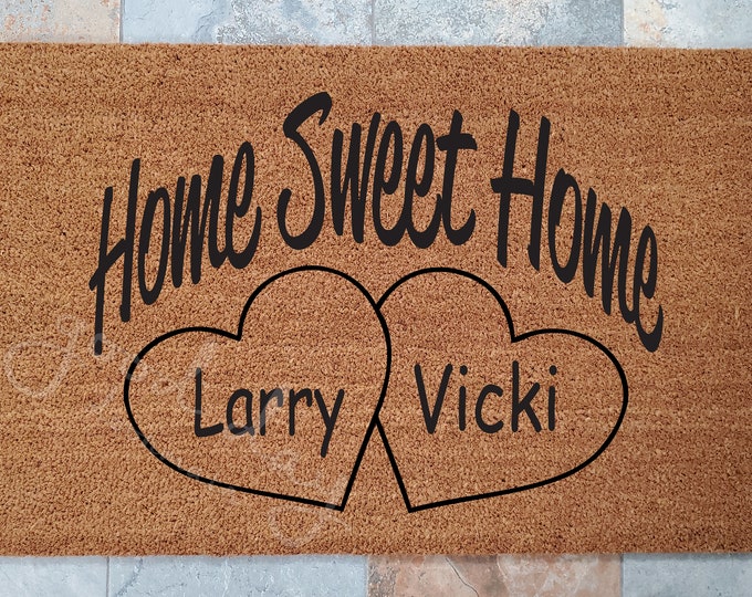 Home Sweet Home Hearts Door Mat / Door Mat / Welcome Mat / Custom Doormat / Heart Doormat / Love Decor / Unique Door Mat