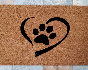 Heart and Paw Welcome Mat for the Person that Loves their Pet / Pet Lover Doormat / Custom Doormats / Gift Ideas / Family Gift / Dog and Cat