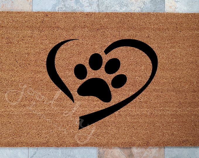 Heart and Paw Welcome Mat for the Person that Loves their Pet / Pet Lover Doormat / Custom Doormats / Gift Ideas / Family Gift / Dog and Cat