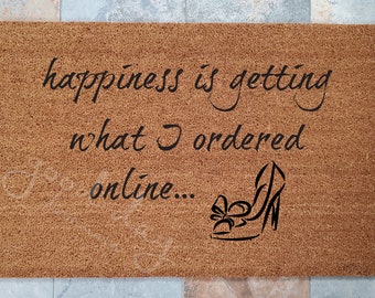 Happiness Coir Doormat, Shopping Welcome Mat, Custom Design