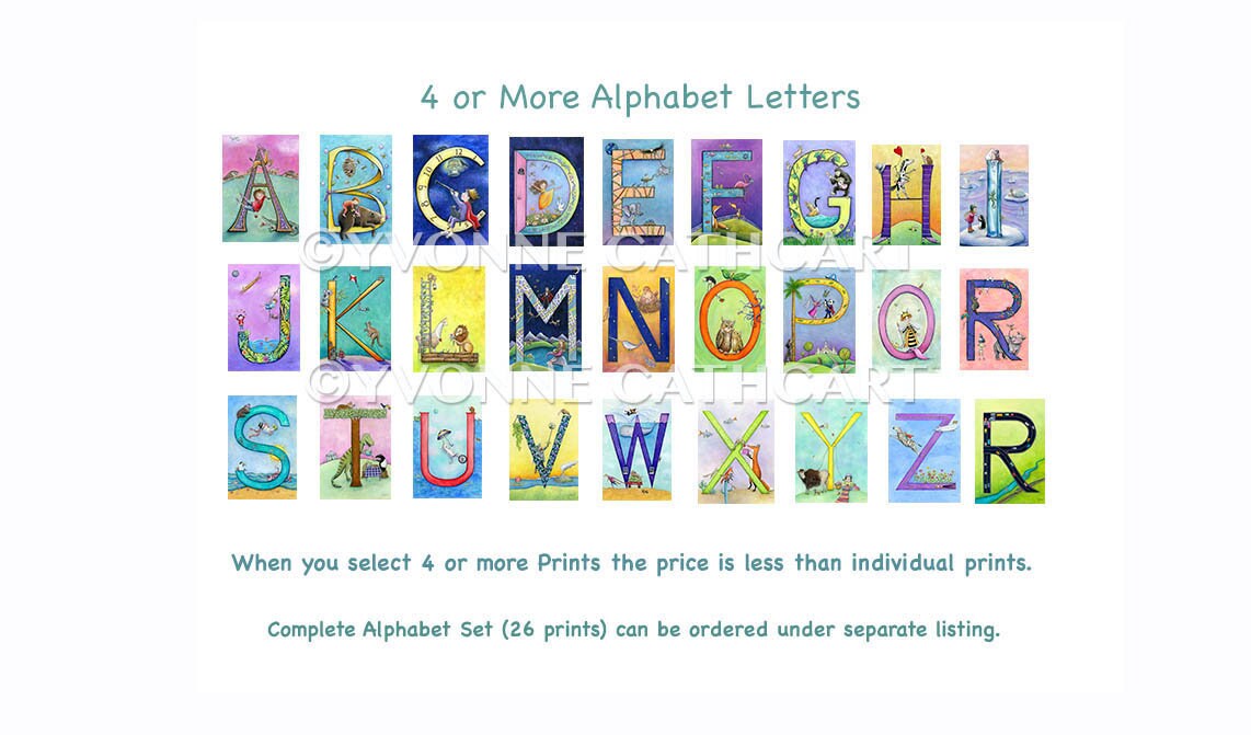 Nursery Wall Art Alphabet Letters Kids Initials Animal Art Etsy