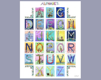 Alphabet chart, abc's, nursery alphabet, childrens wall art, alphabet print, alphabet poster, animal alphabet, abc print, kids alphabet art