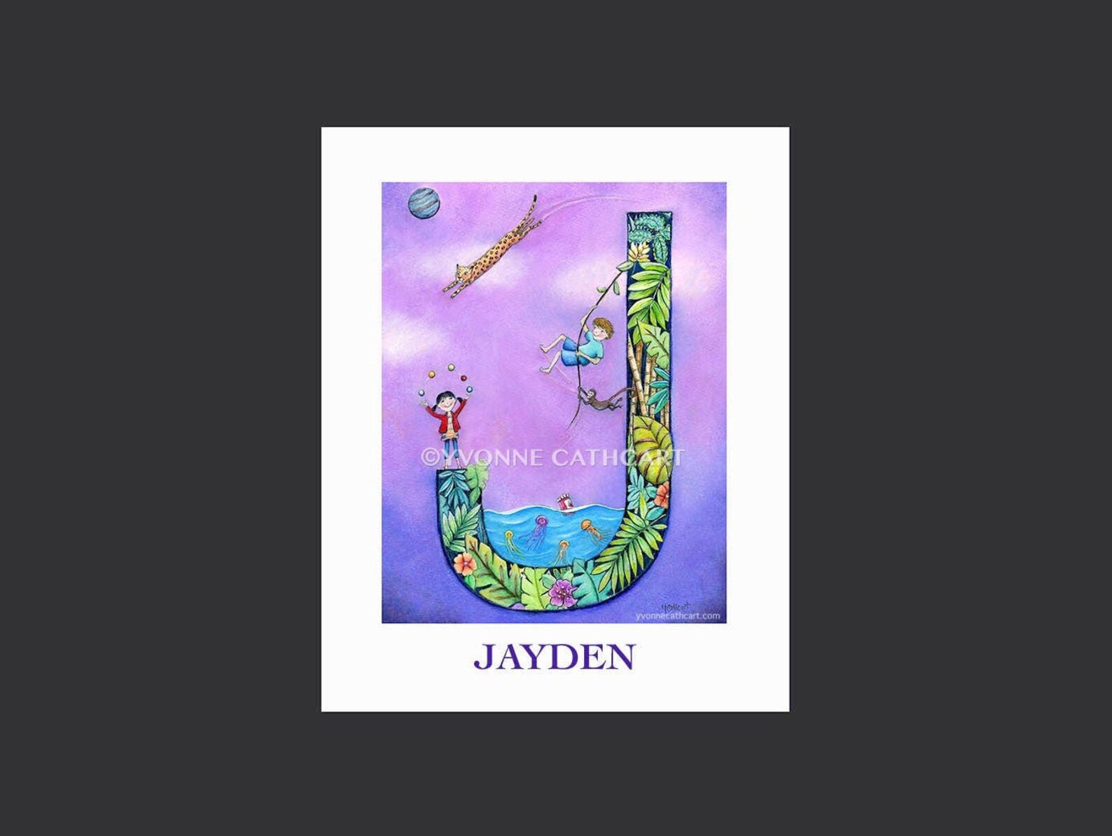 letter j jungle art alphabet wall print initial j kids etsy