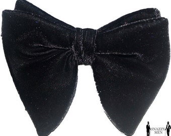 Mens Oversized Bow Tie - Black Velvet Bow Tie, Big Bow Tie, Wedding Bow Tie