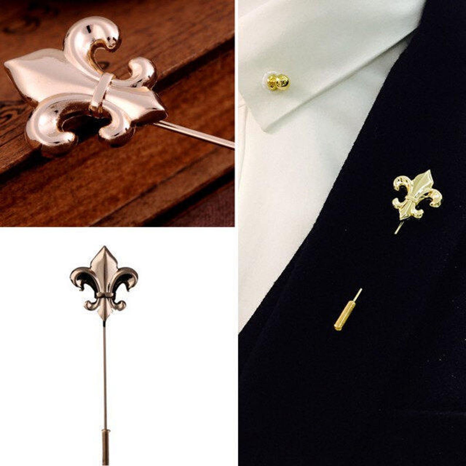 Fleurdelis Lapel Pin Gift for Him, Boutonniere, Vintage Lapel Pin
