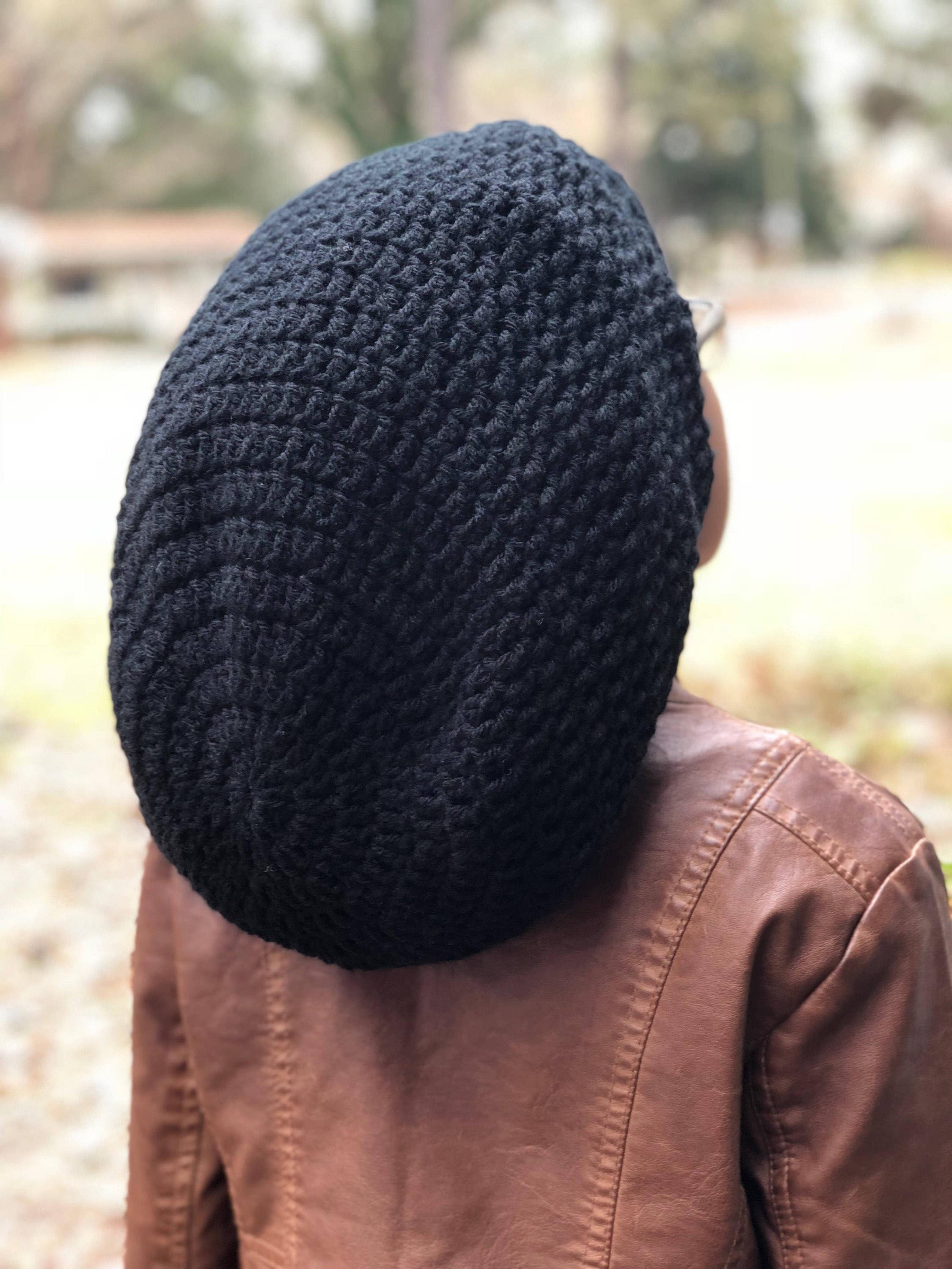 Adult Black Crochet Rasta Tam Slouchy Beanie
