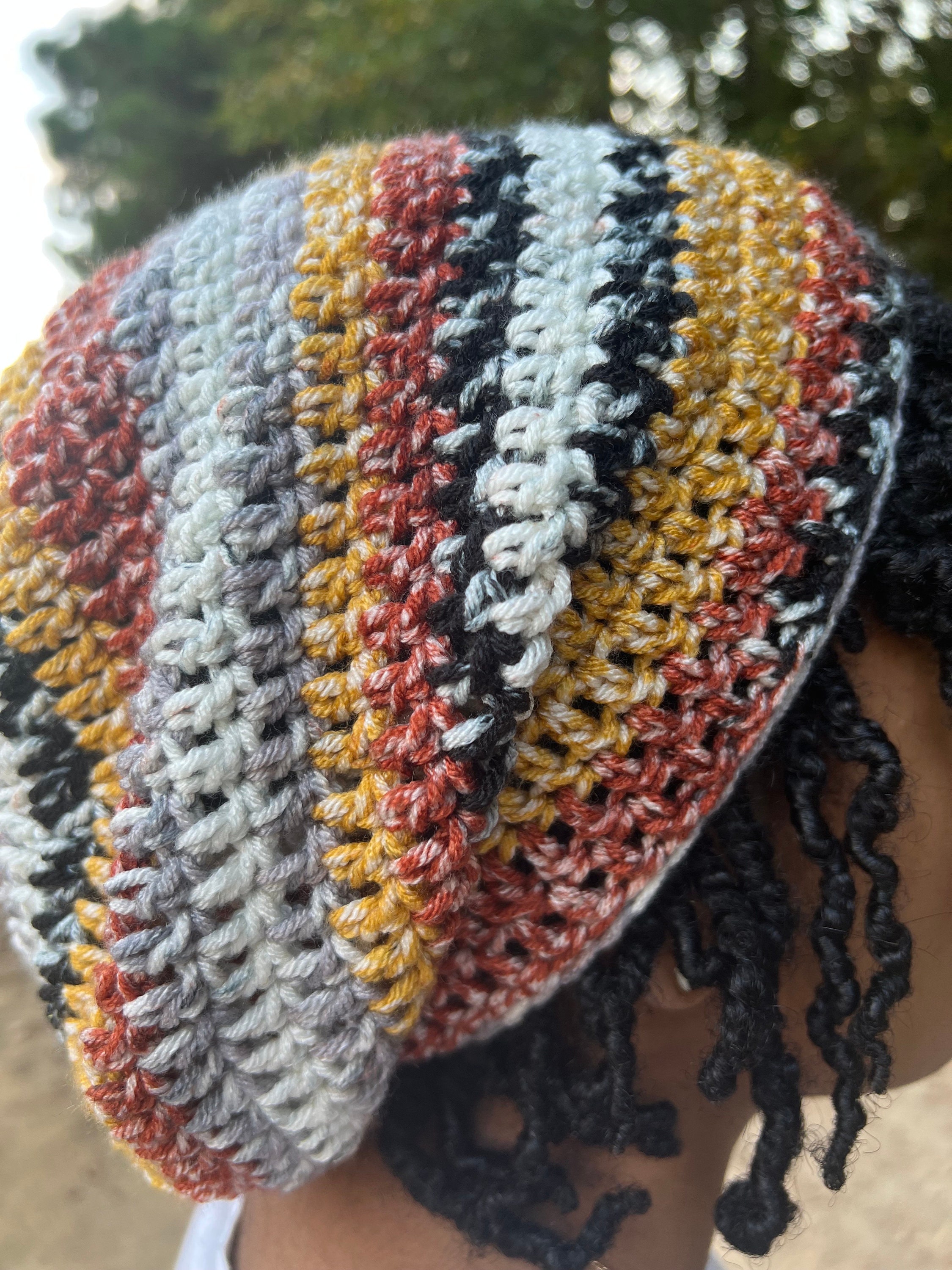Handmade Adjustable Crochet Tam Hat Dreadlock w drawstring