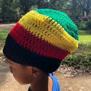 Green Yellow Red Black Crochet Loc Tam Slouchy Beanie