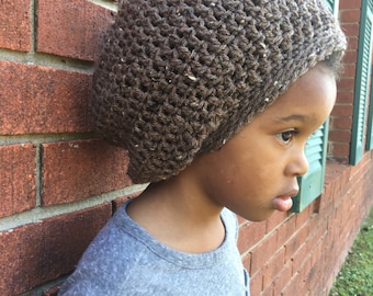 Adult Crochet Rustic Brown Rasta Tam Slouchy Hat