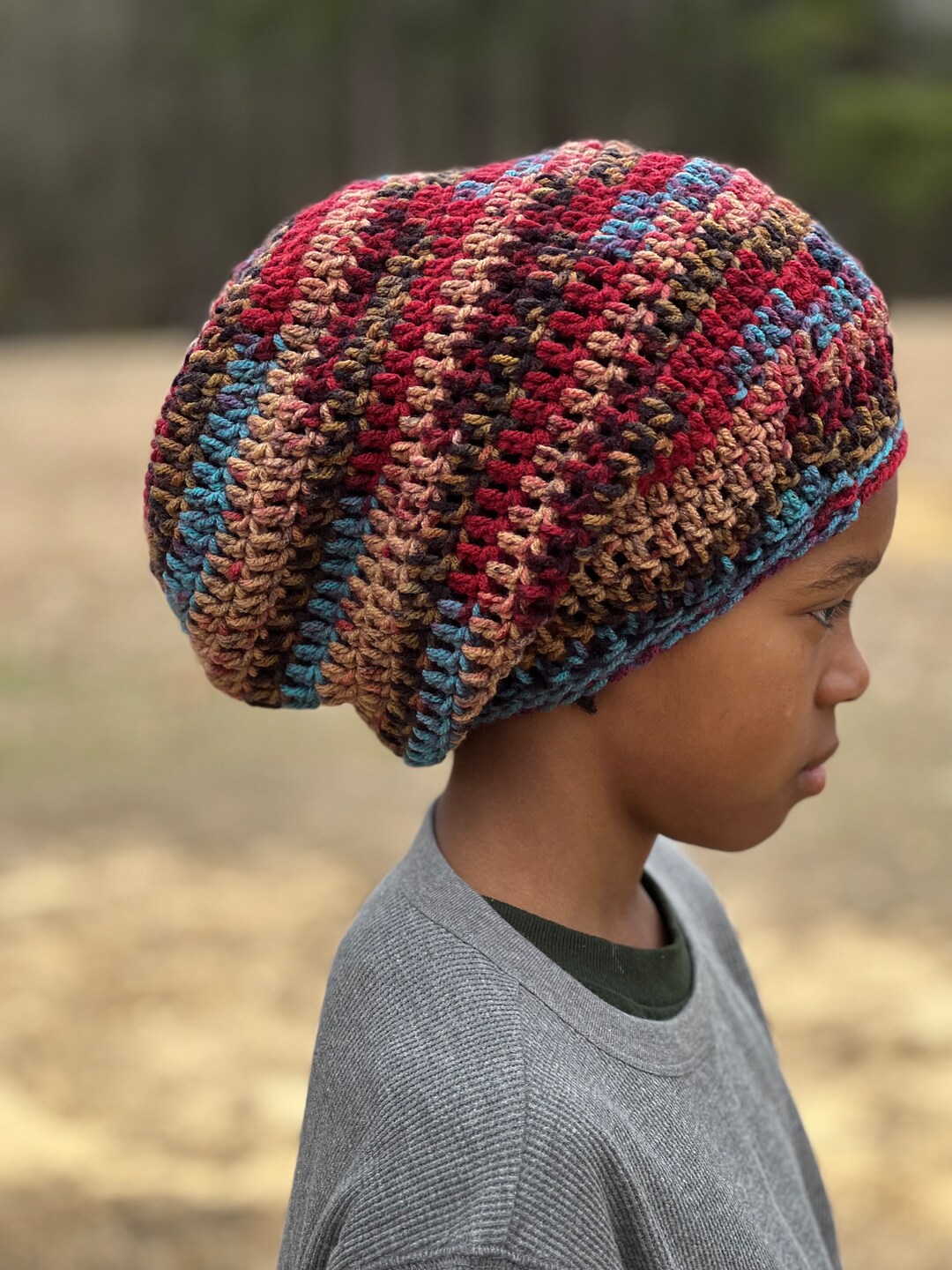 Brown Red Multi Crochet Loc Tam Slouchy Beanie - Etsy