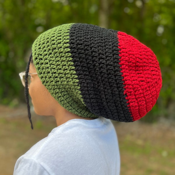 Red Black Green “Earther” Crochet Loc Tam Pan African Flag