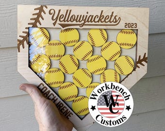 Personalized Softball Coach Gift, Wall Hanging Home Plate with Team Names