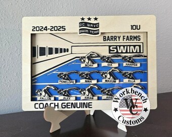 Personalized Swim Coach Gift - Custom Laser Engraved Wall Art - Team Keepsake