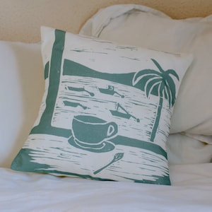 Tresco Moorings Lino Print Cushion