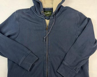 Eddie Bauer Mens XL Sherpa Lined Hoodie Full Zip Blue Fleece Lined Jacket