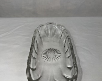 Vintage Clear Pressed Glass Relish Tray Candy Dish Scalloped Serving Bowl