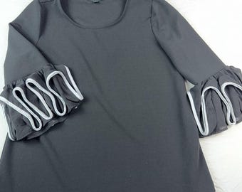 Alfani Ruffle Sleeve Blouse Women Small Black Statement Sleeve Dressy Work Top