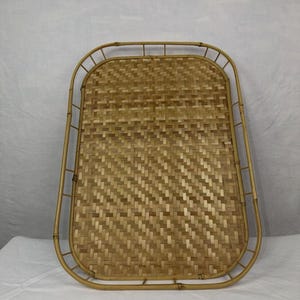Vintage Woven Rattan Bamboo Serving Tray Rectangular Boho Wicker Breakfast Tray
