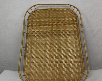 Bandeja rectangular de mimbre estilo bohemio para servir, de ratán y bambú tejido vintage.