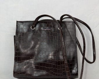 Vintage Croc Embossed Brown Shoulder Bag Faux Leather Y2K Minimalist Purse